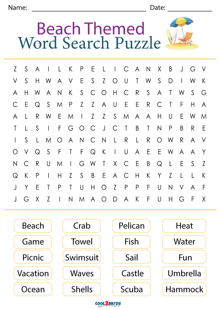 Printable Beach Word Search Cool2bKids