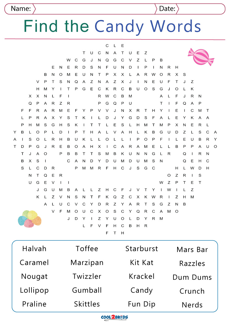 Candy Word Search Printable For Kids Free Printable Worksheet Candy Word Search Printable For Kids Free Printable Worksheet