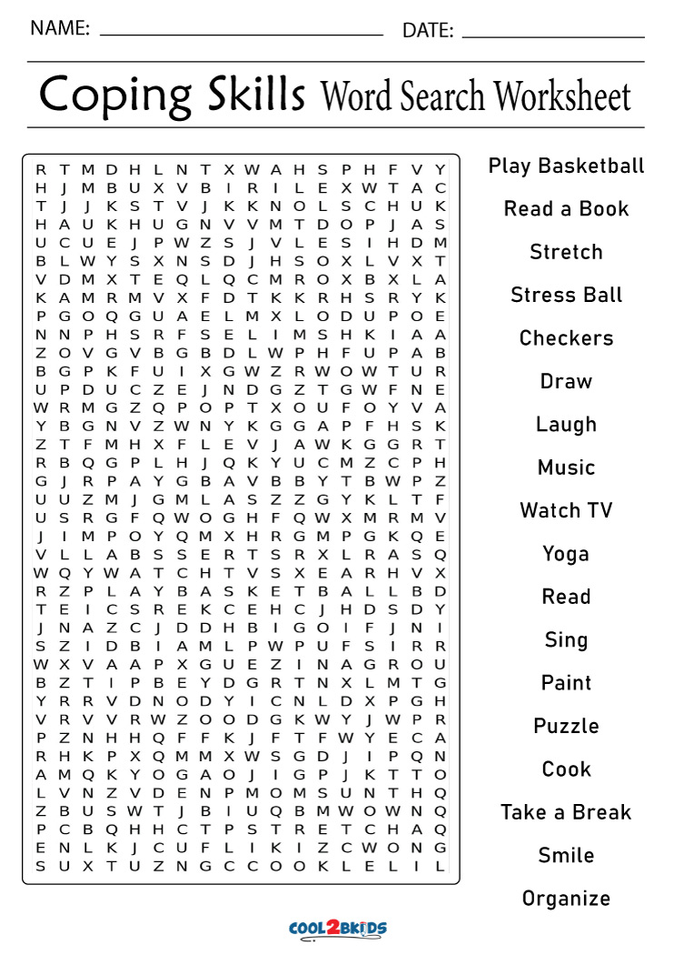 Printable Coping Skills Word Search Cool2bKids