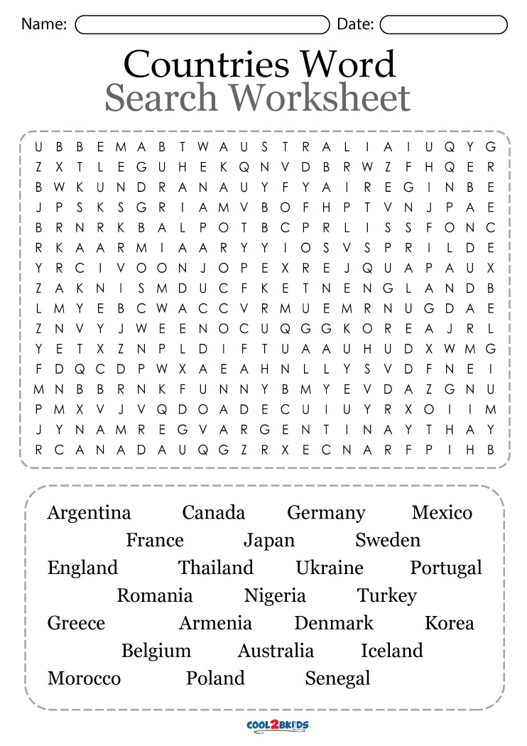 pin on word search - printable countries word search cool2bkids | word ...