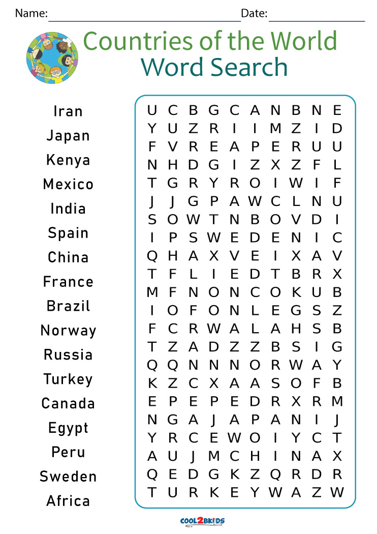 countries word search free printable - countries word search | word ...