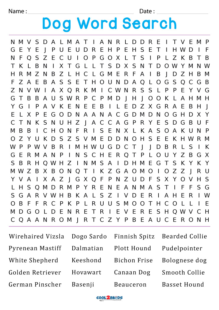 Dog Word Search Puzzles Printable