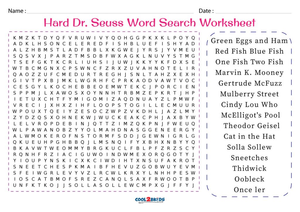 Printable Dr Seuss Word Search Cool2bKids