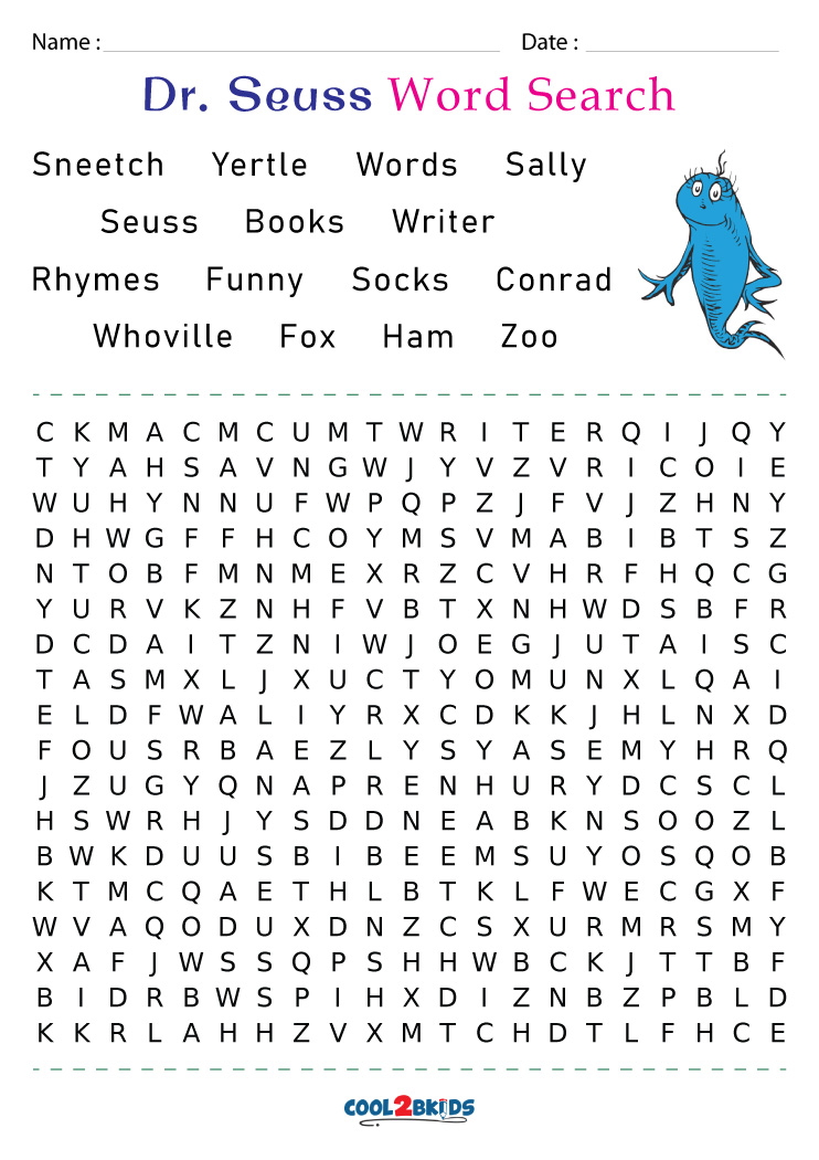 Dr Seuss Word Search Puzzle