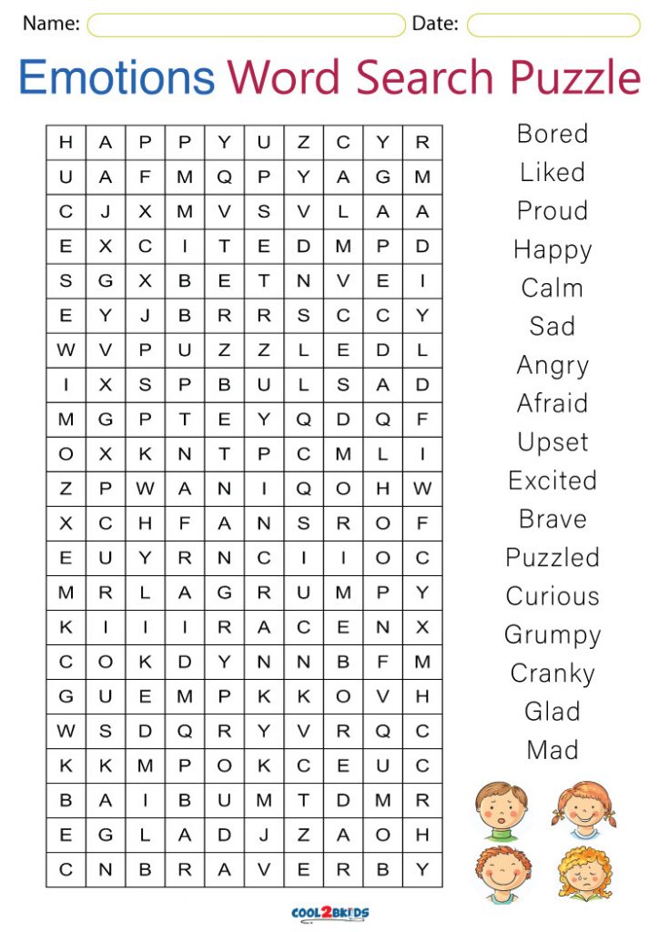Printable Feelings and Emotions Word Search | Cool2bKids