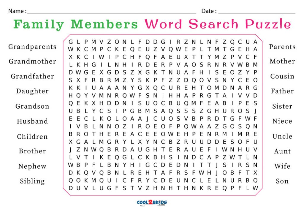 Printable Family Word Search - Cool2bKids