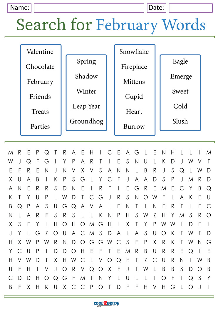 February Word Search Free Printables Printable Templates