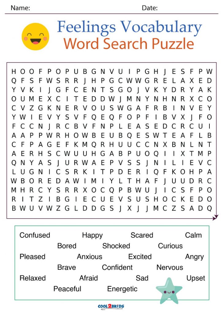 Printable Feelings and Emotions Word Search Cool2bKids