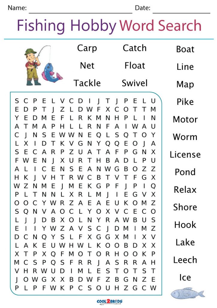 Printable Hunting And Fishing Word Search