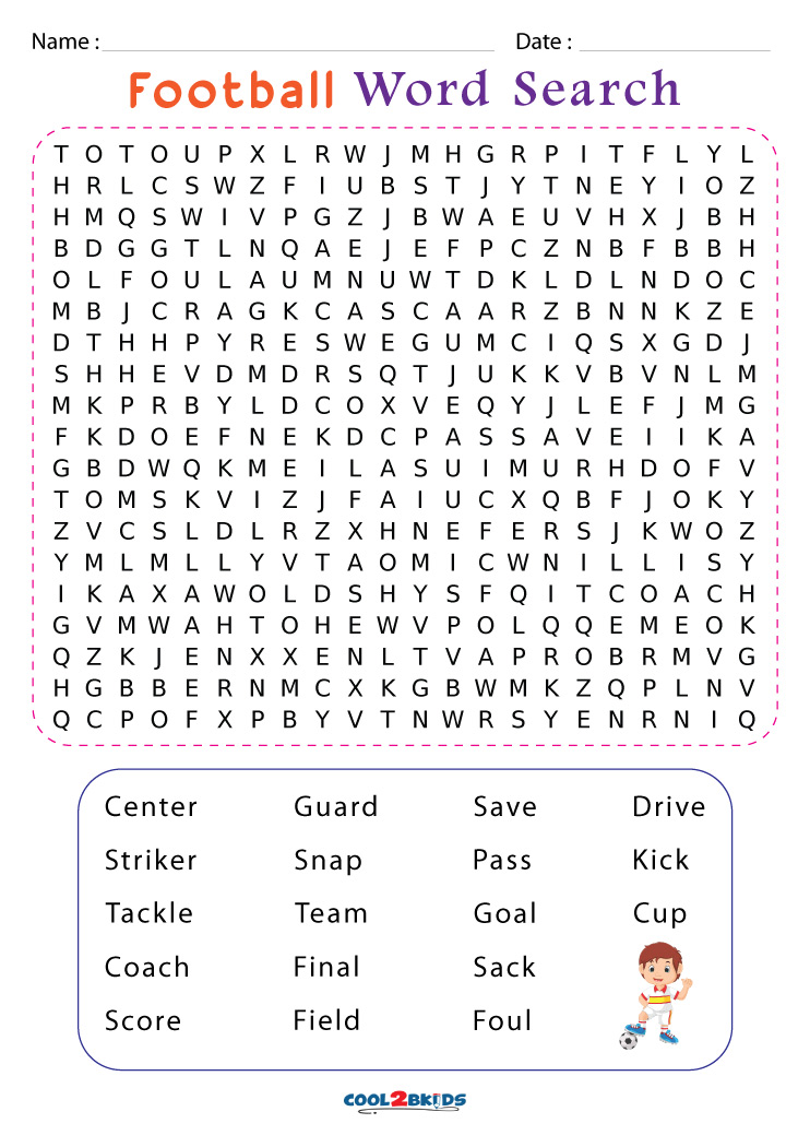 Printable Football Word Search Cool2bKids