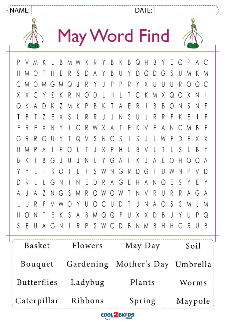 Printable May Word Search Printable Word Searches