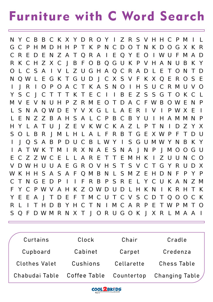 Printable Furniture Word Search Cool2bKids