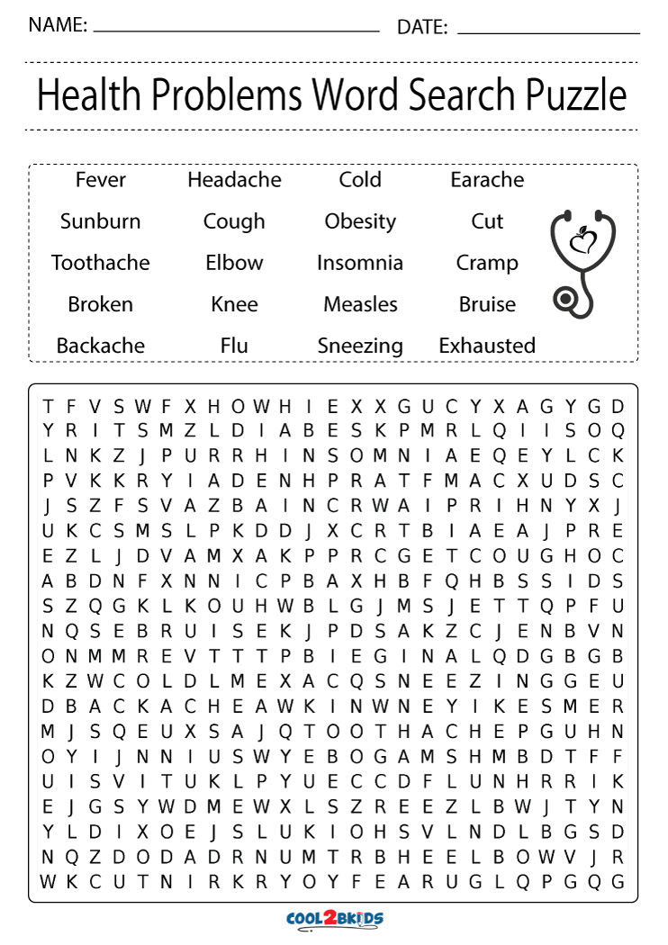 Printable Health Word Search | Cool2bKids