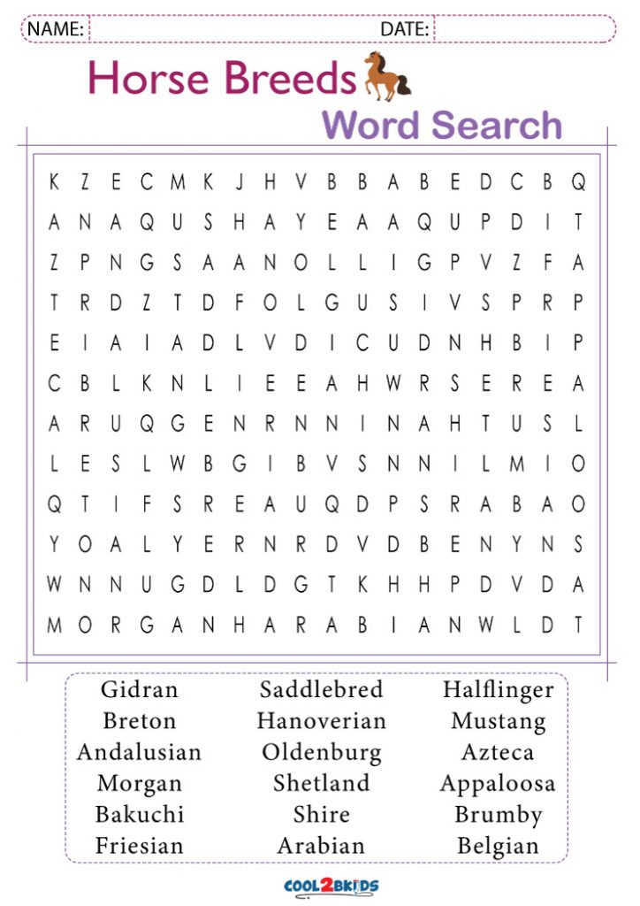Printable Horse Word Search - Cool2bKids