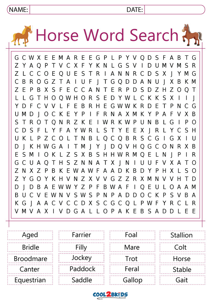 Horse Word Search Printable Printable Templates