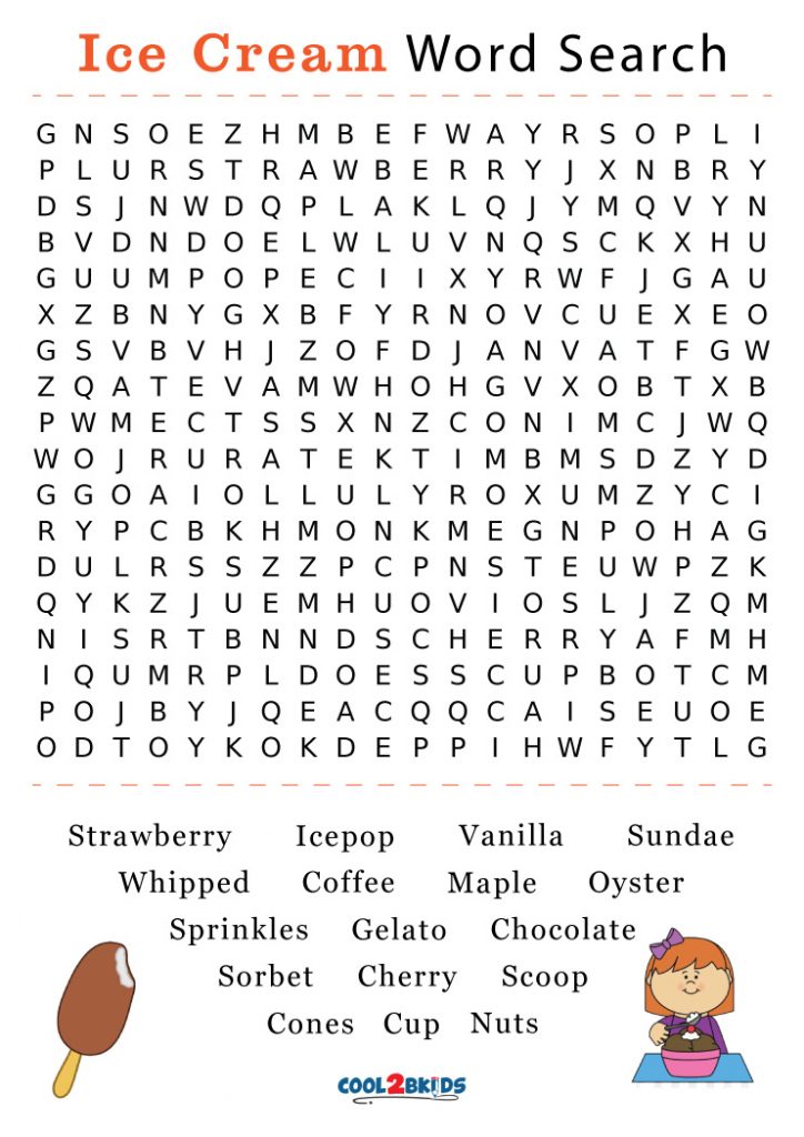 Printable Ice Cream Word Search Cool2bKids