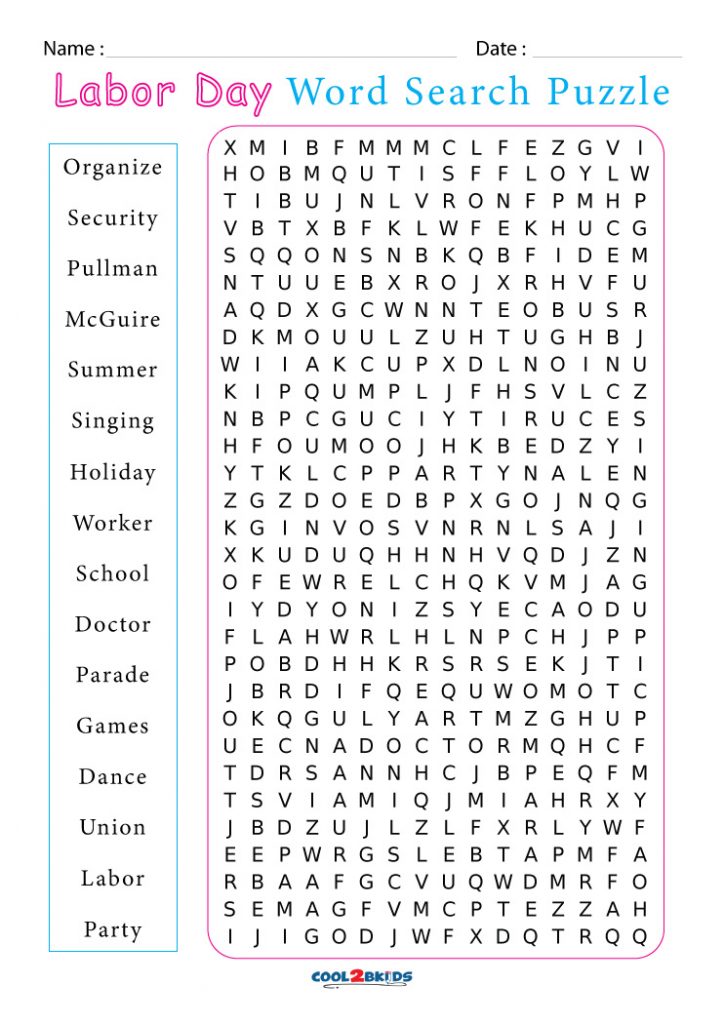 Printable Labor Day Word Search - Cool2bKids
