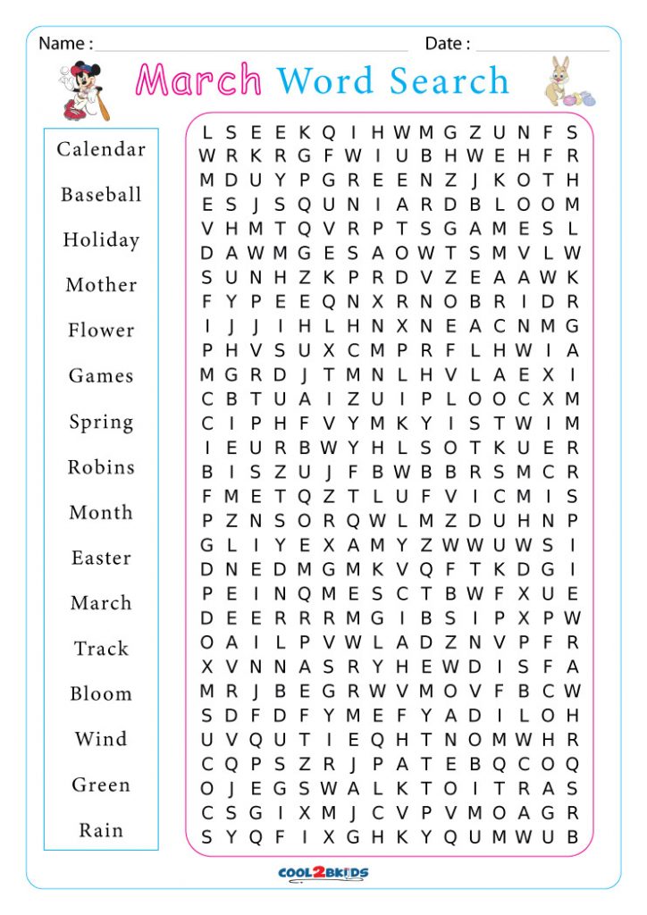 Printable March Word Search Cool2bKids