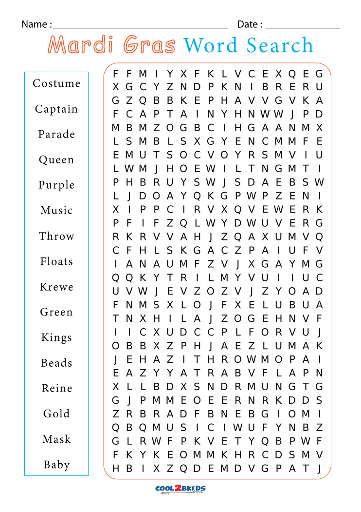 Mardi Gras Word Search Free Printable 2023 Calendar Printable