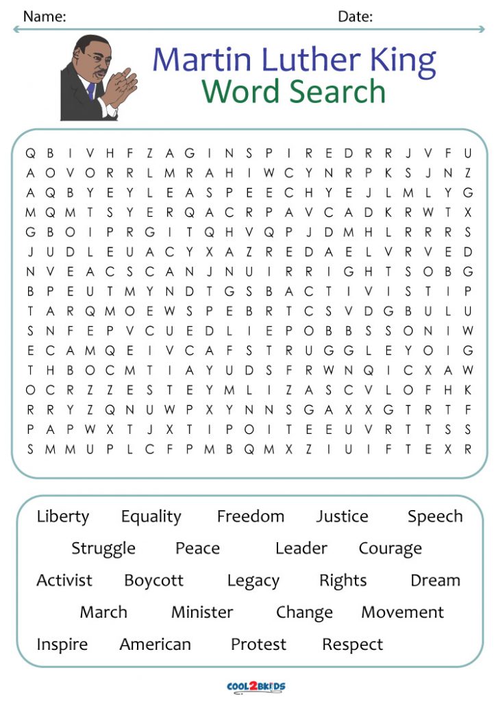 printable martin luther king jr word search cool2bkids