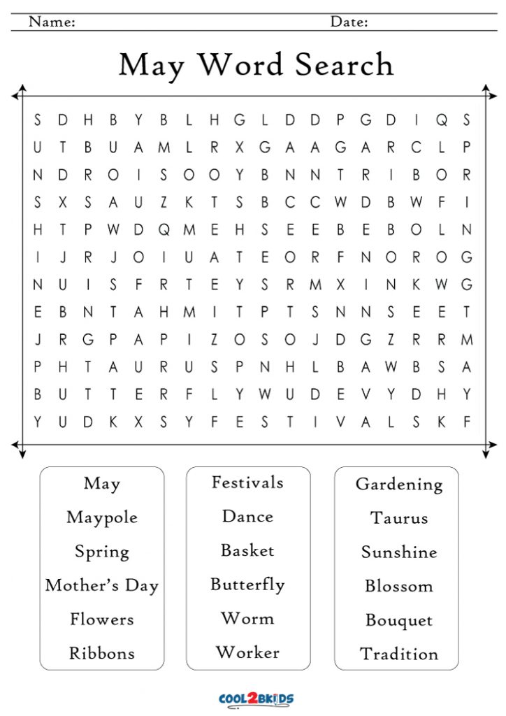 Printable May Word Search Cool2bKids