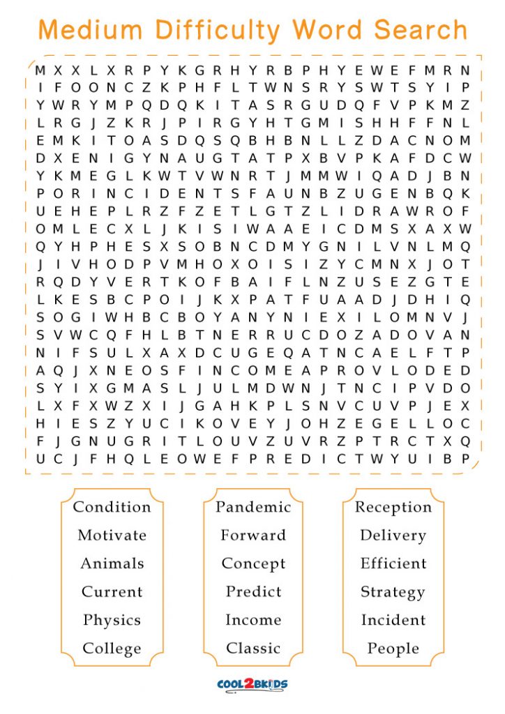 Free Printable Word Searches Medium Difficulty