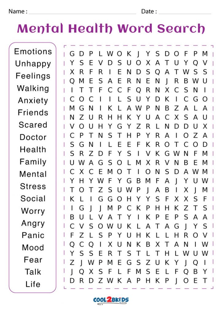 Printable Mental Health Word Search - Cool2bKids