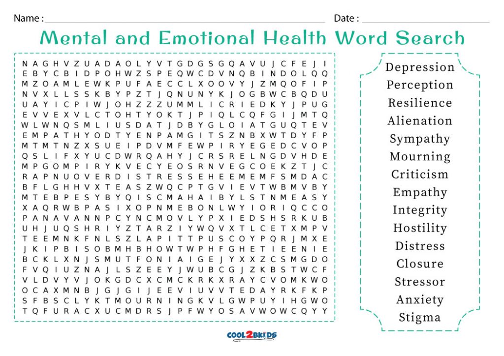 Printable Mental Health Word Search - Cool2bKids
