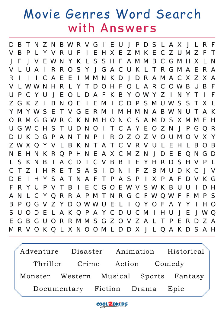 Printable Movie Word Search Cool2bkids