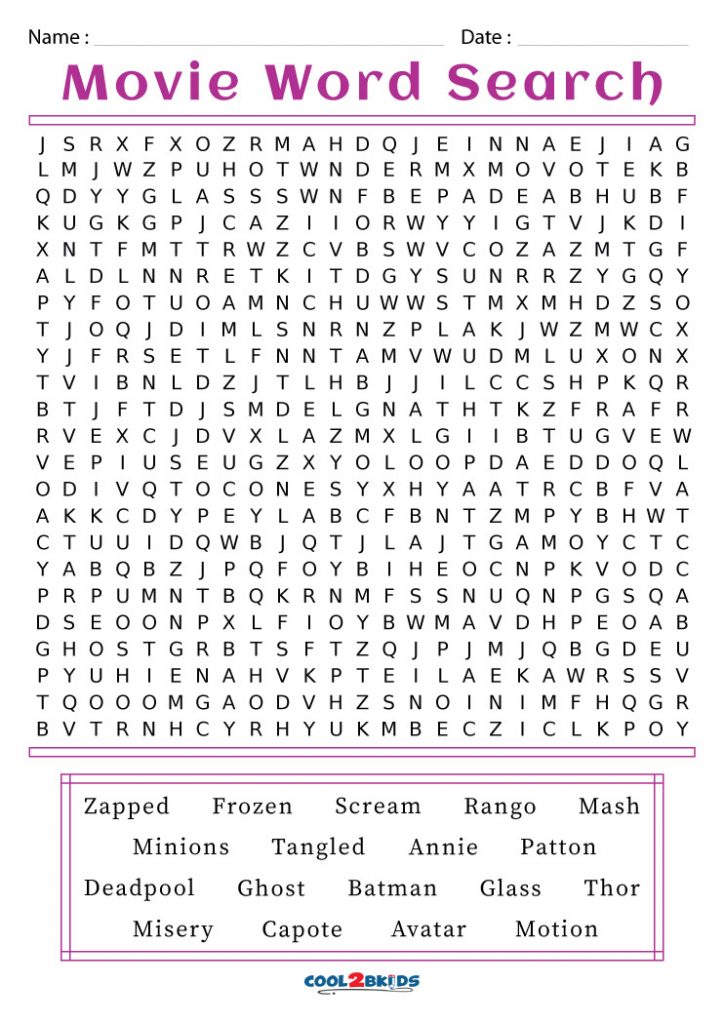 Printable Movie Word Search | Cool2bKids