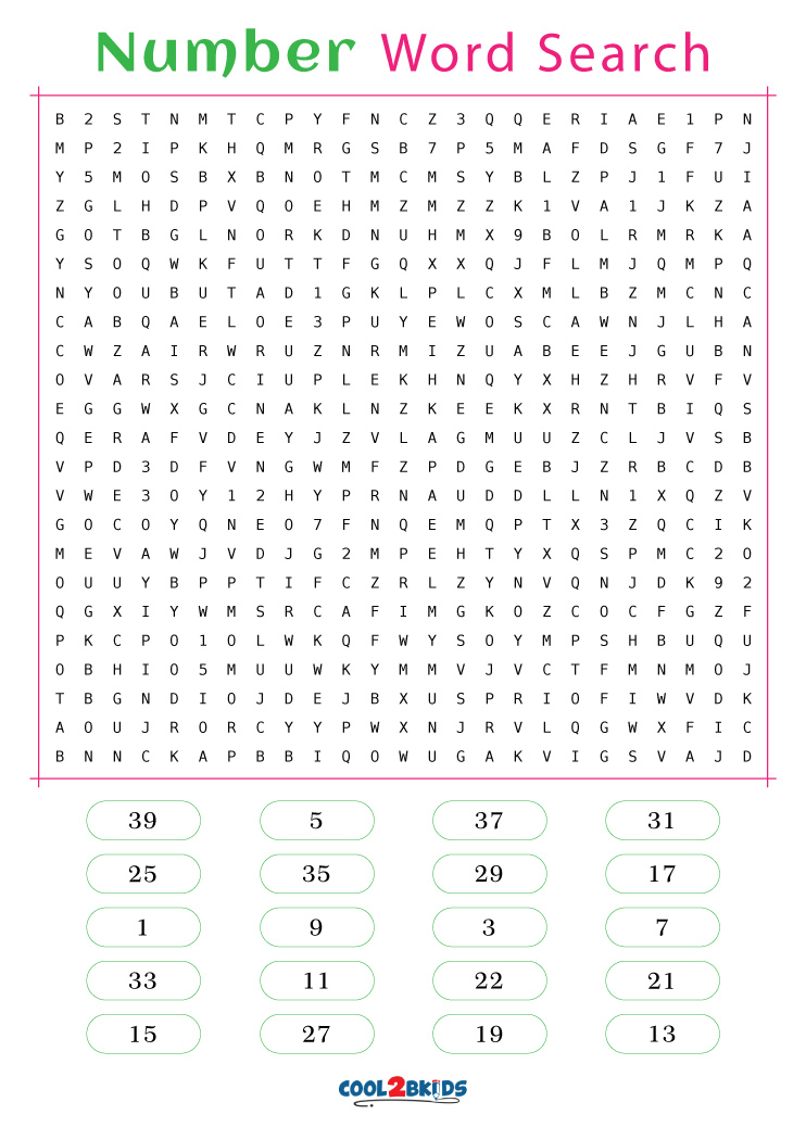 Free Printable Number Word Search