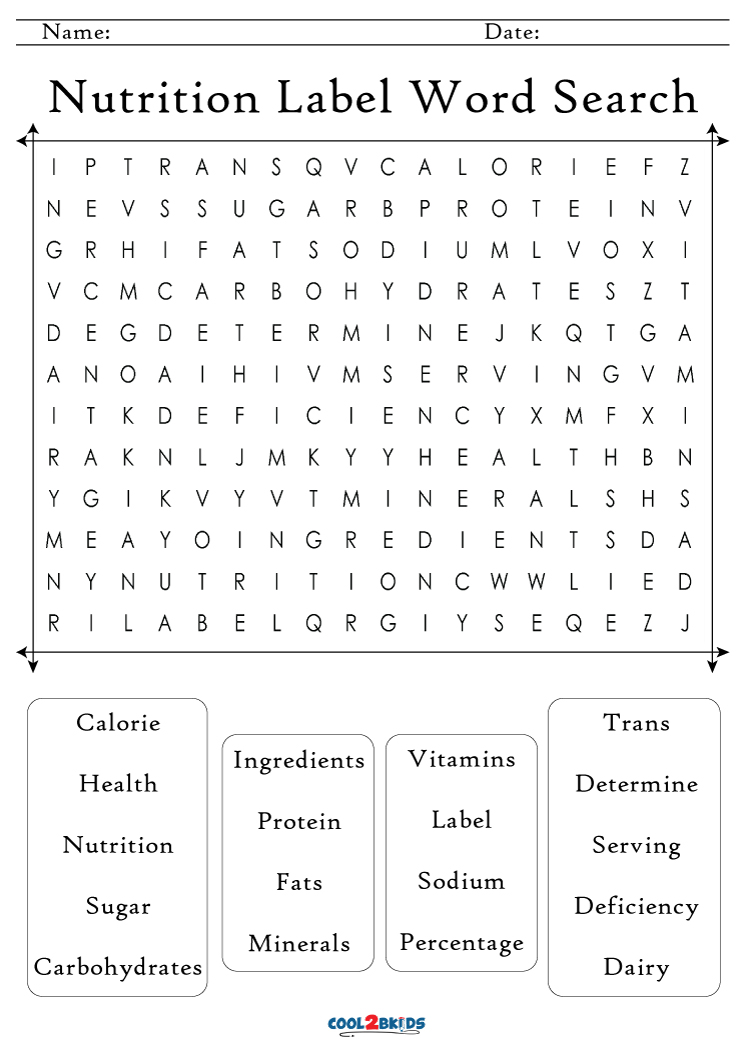 printable nutrition word search cool2bkids