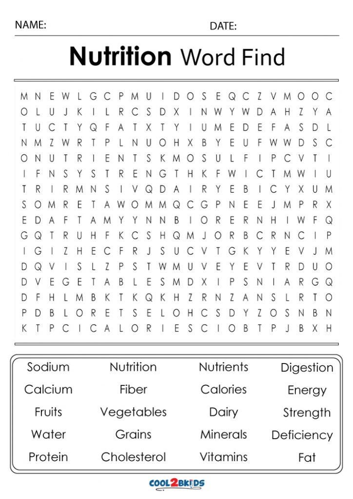 Printable Nutrition Word Search | Cool2bKids