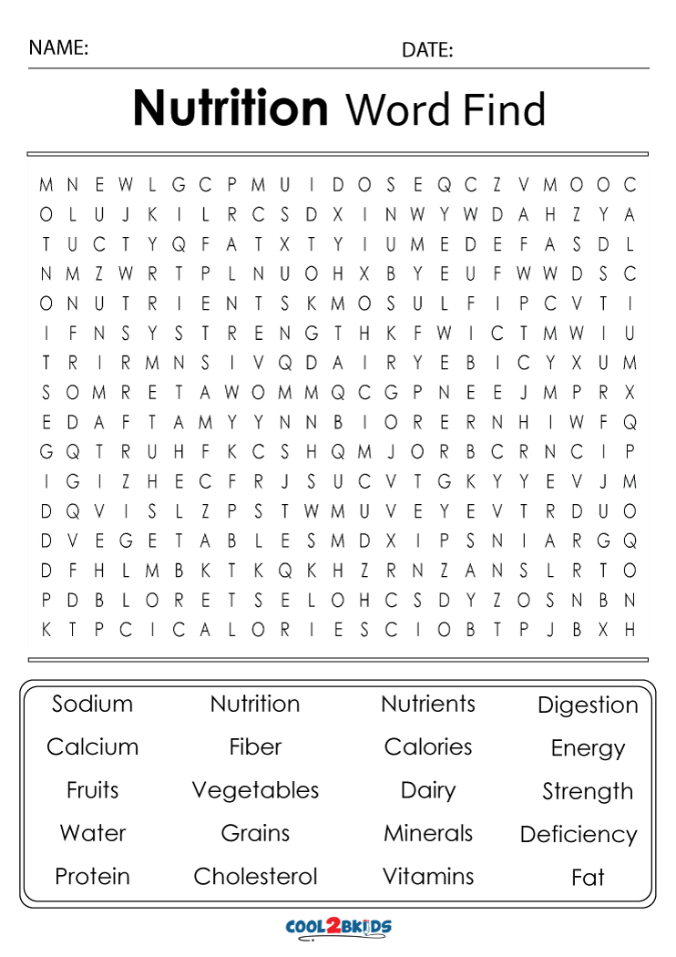Nutrition Word Search Printable - Printable World Holiday
