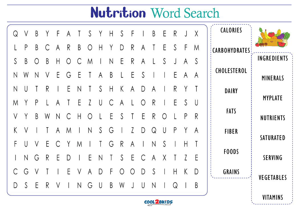 Nutrition Word Search Monster Word Search Food And Nutrition Word Search In 2021 Kids Word 