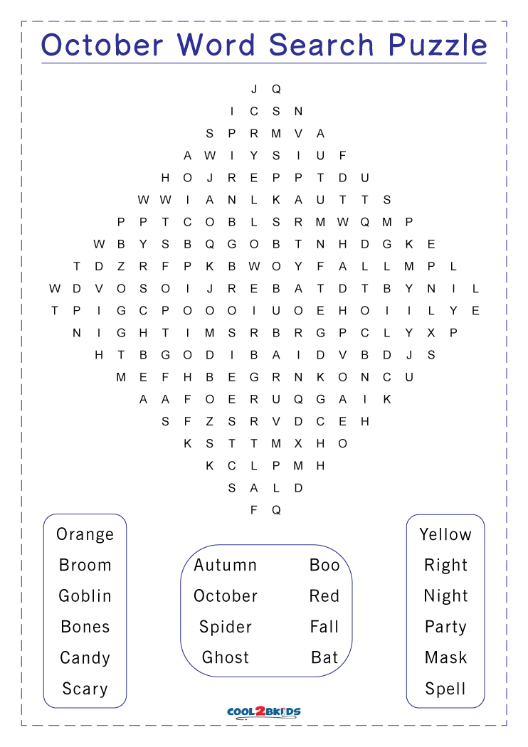Printable October Word Search Cool2bKids