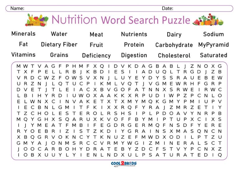 Printable Nutrition Word Search Cool2bKids