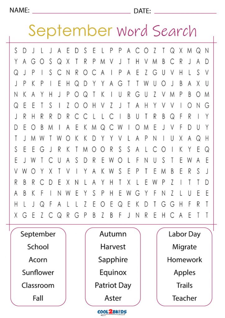 Printable September Word Search Cool2bKids Printable September Word Search Cool2bKids