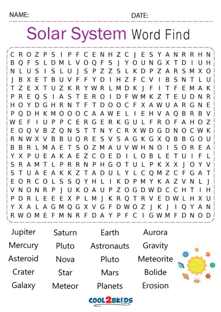 Printable Solar System Word Search - Cool2bKids