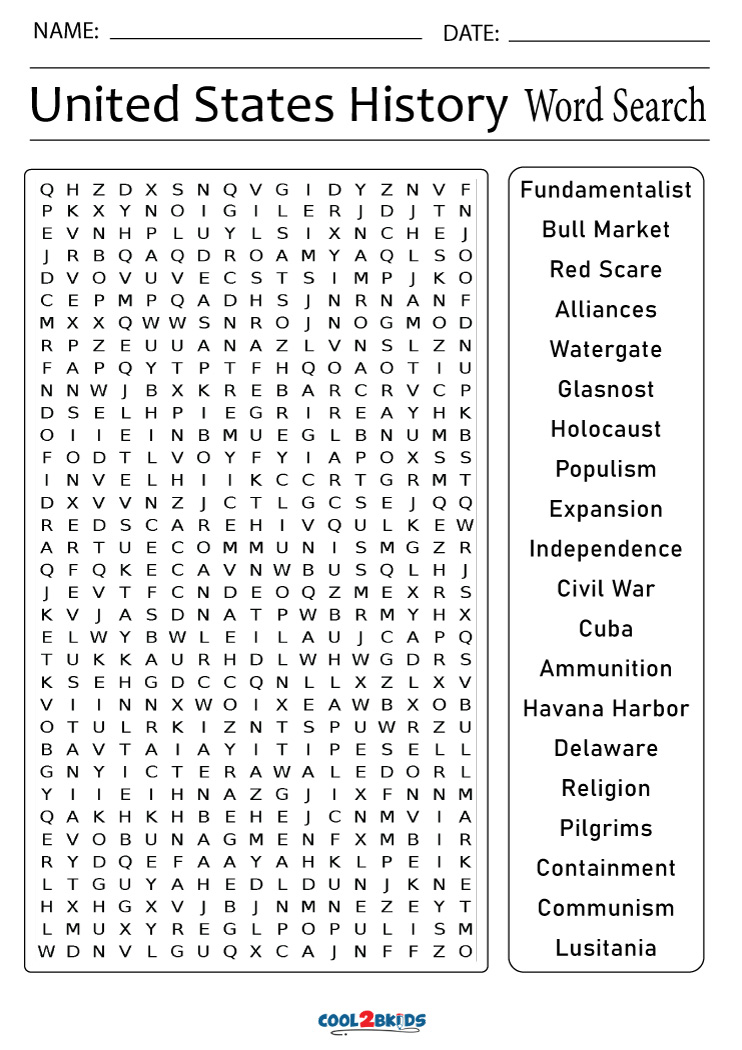 History Word Search Printable