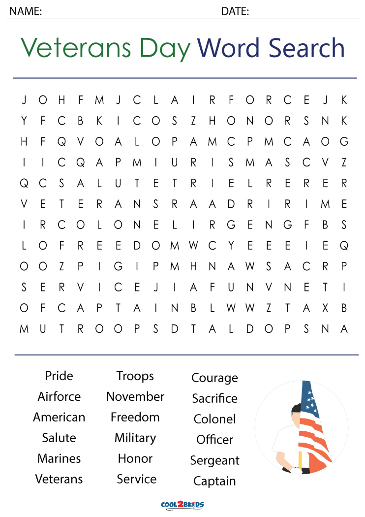 Printable Veterans Day Word Search Cool2bKids