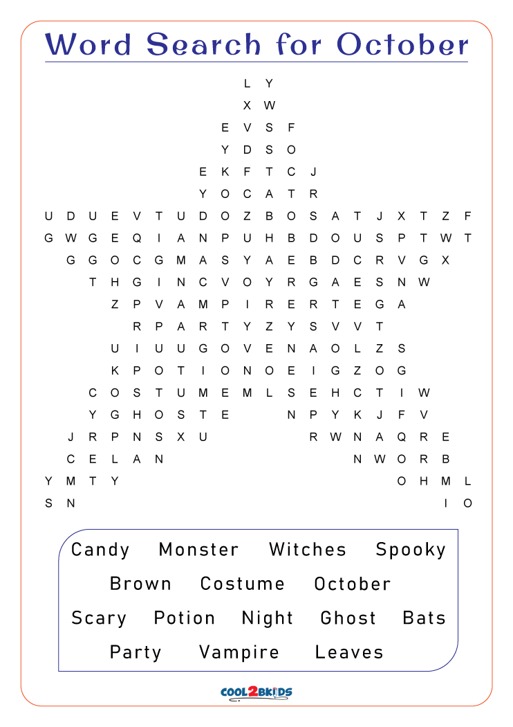 Printable October Word Search Cool2bKids