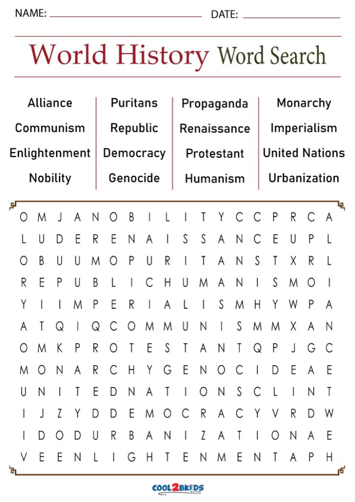 Printable Word Search Us History