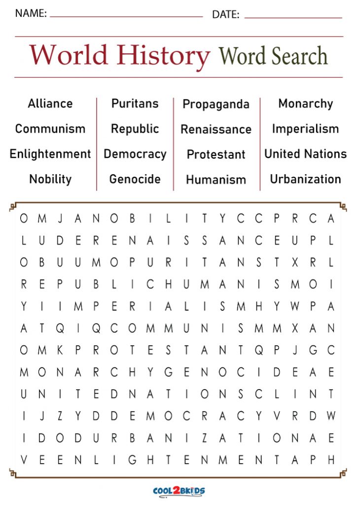 History Word Search Printable Printable Blank World