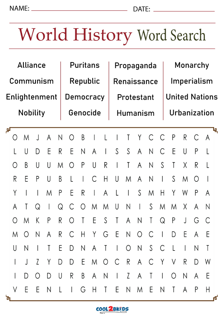 History Word Search Printable