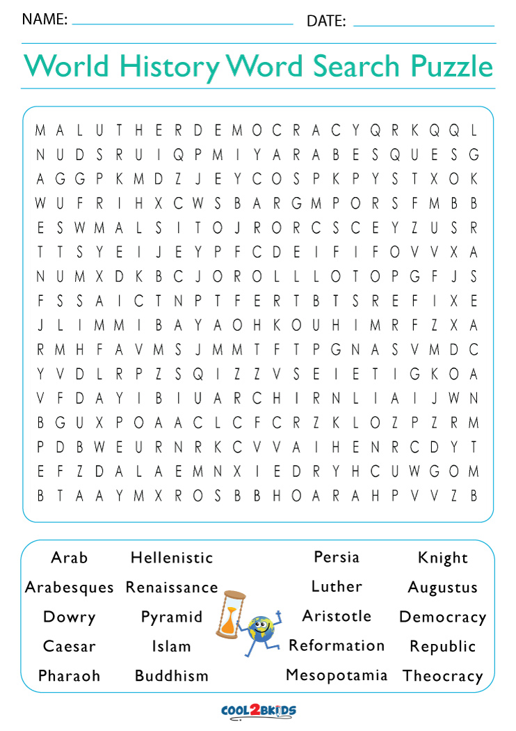 History Word Search Printable Printable Blank World