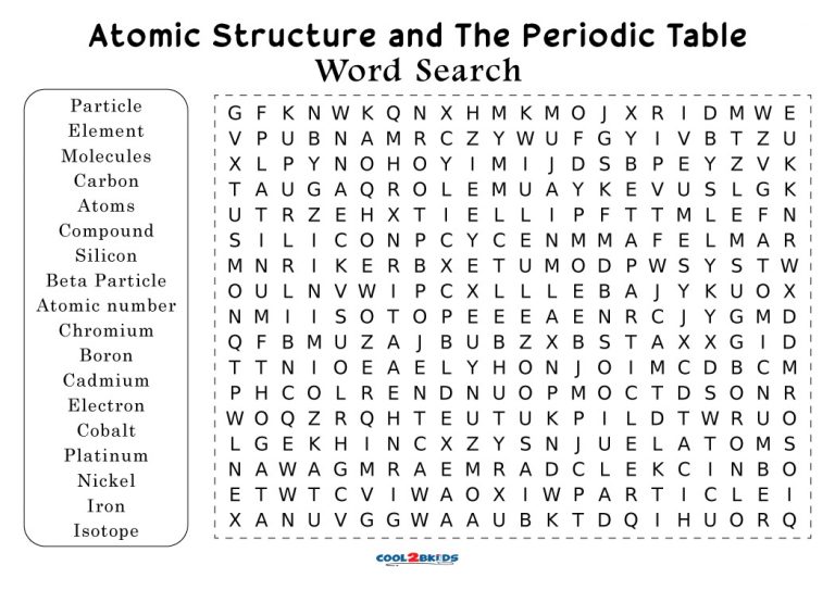 printable periodic table word search cool2bkids