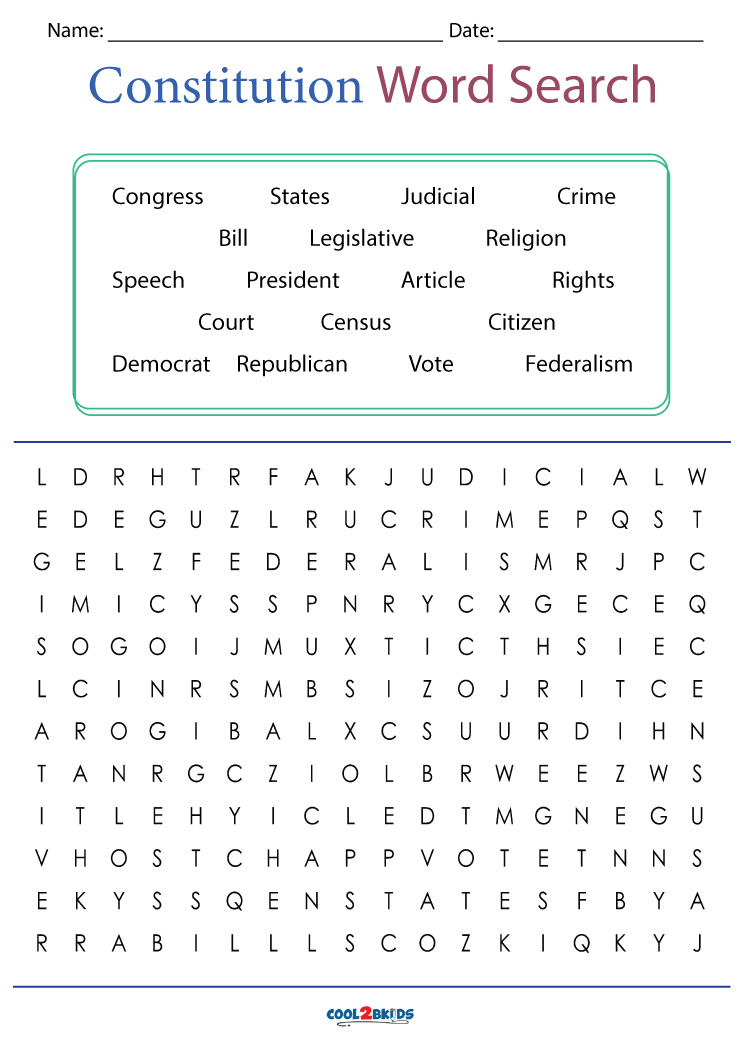 Printable Constitution Word Search Cool2bKids