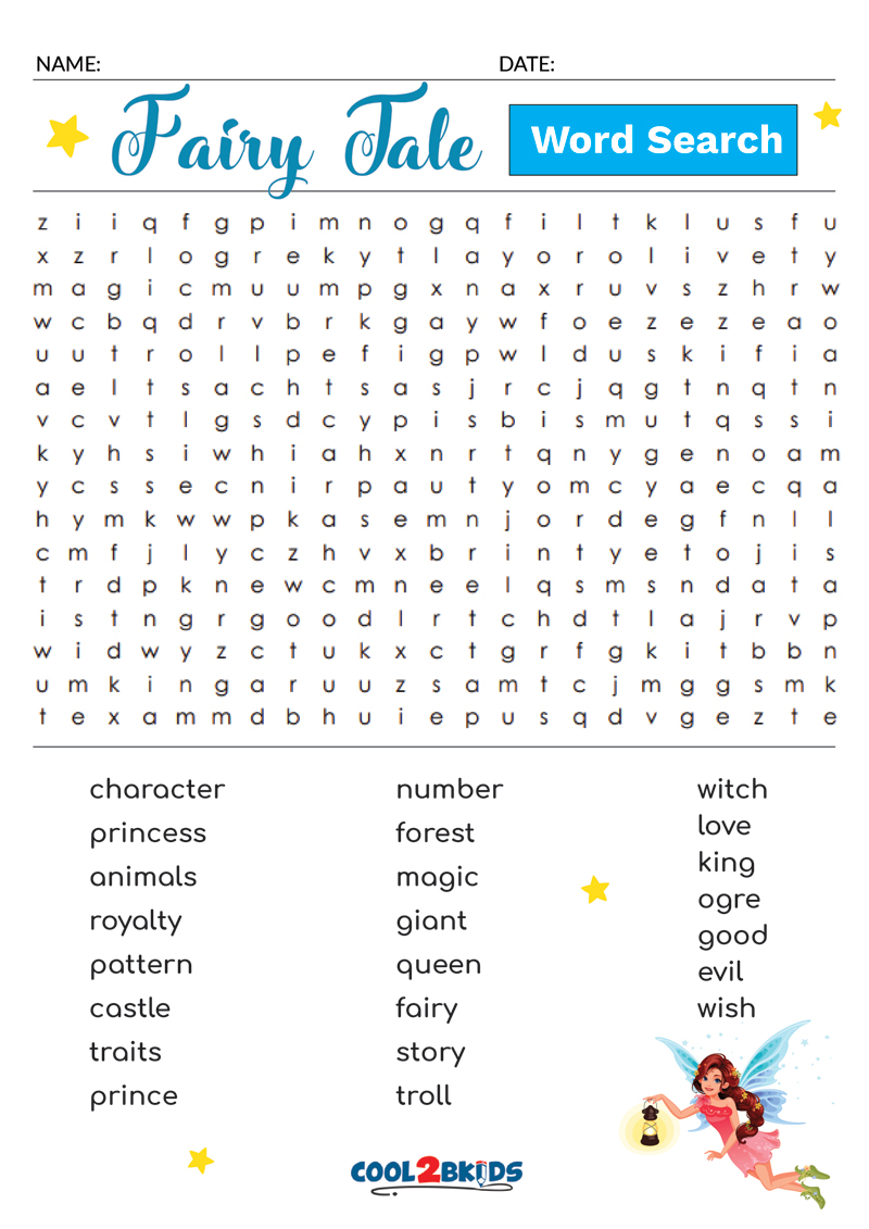 Printable Fairy Tale Word Search Cool2bKids
