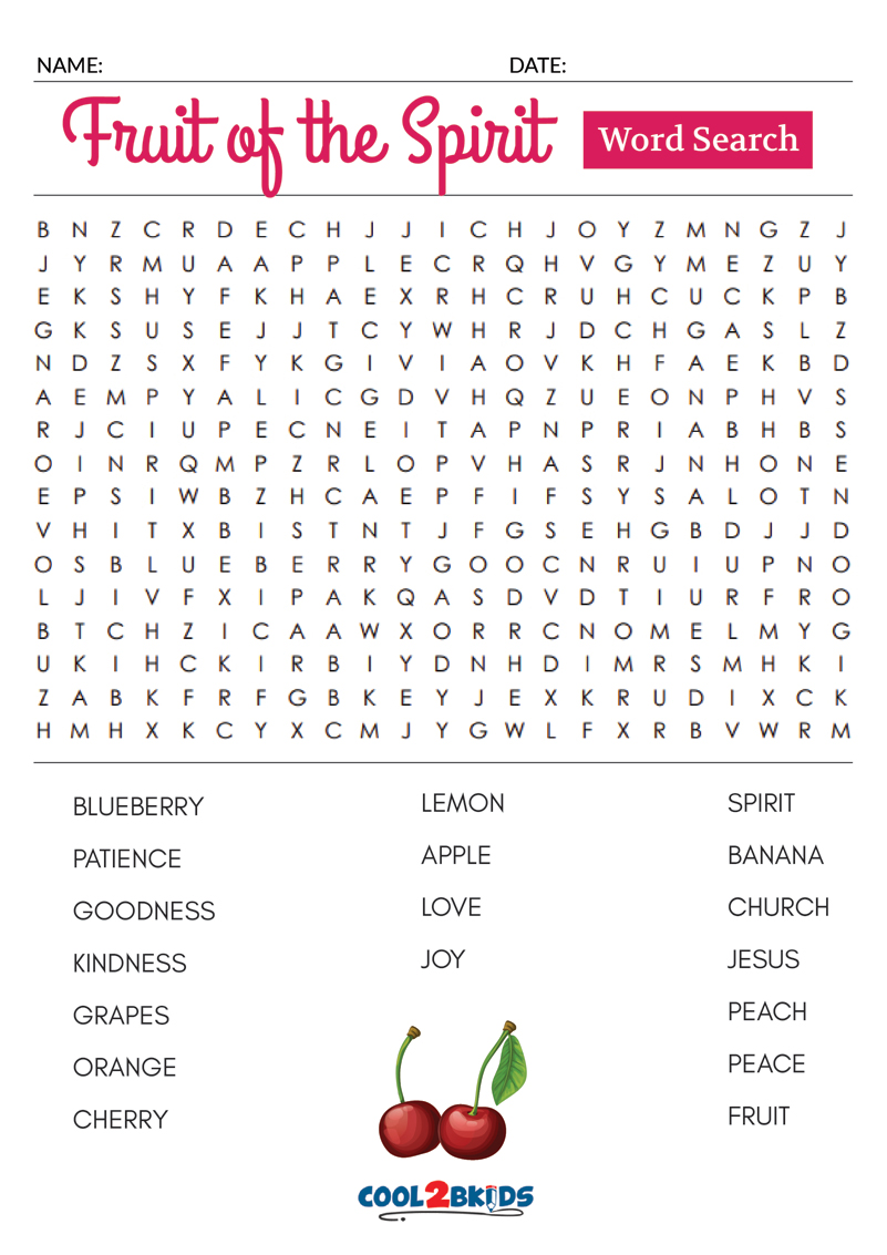 Printable Fruit Of The Spirit Word Search Cool2bKids